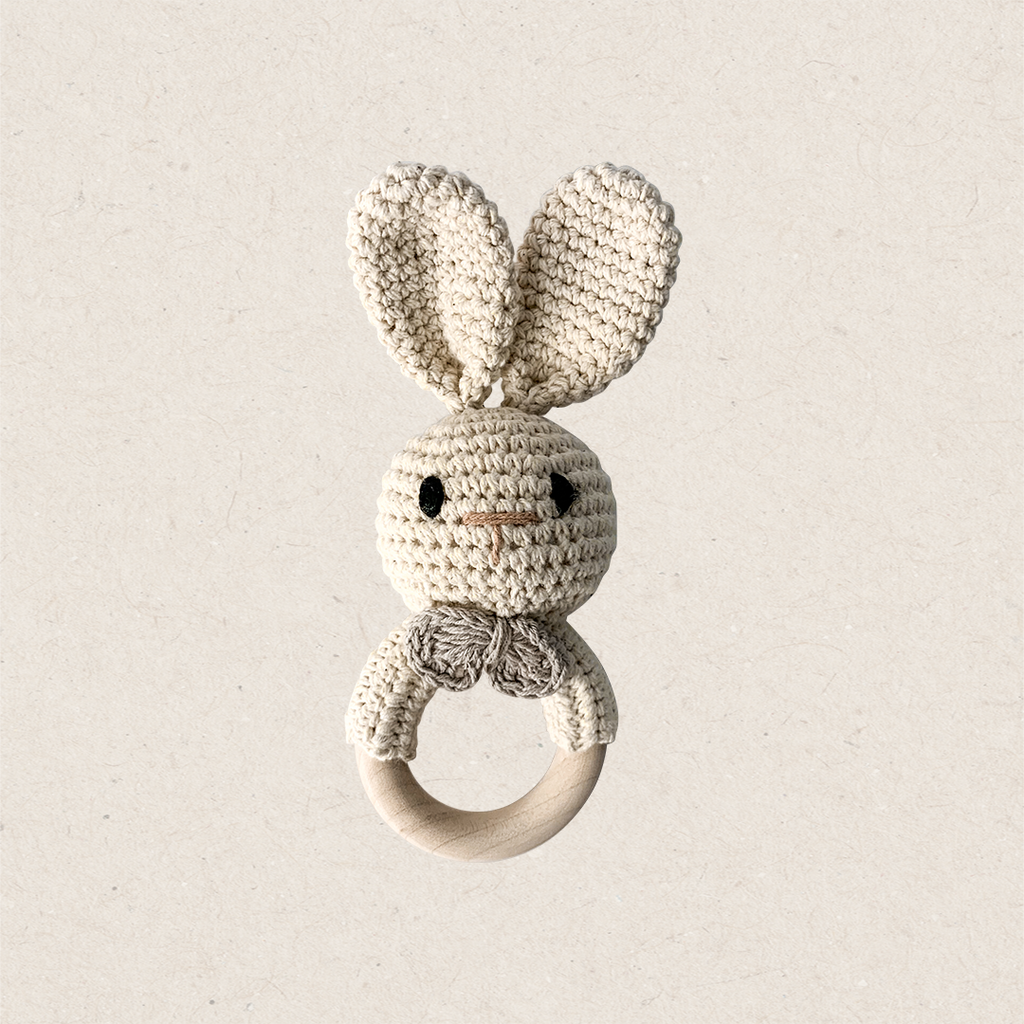 crochet bunny rattle toy teething ring